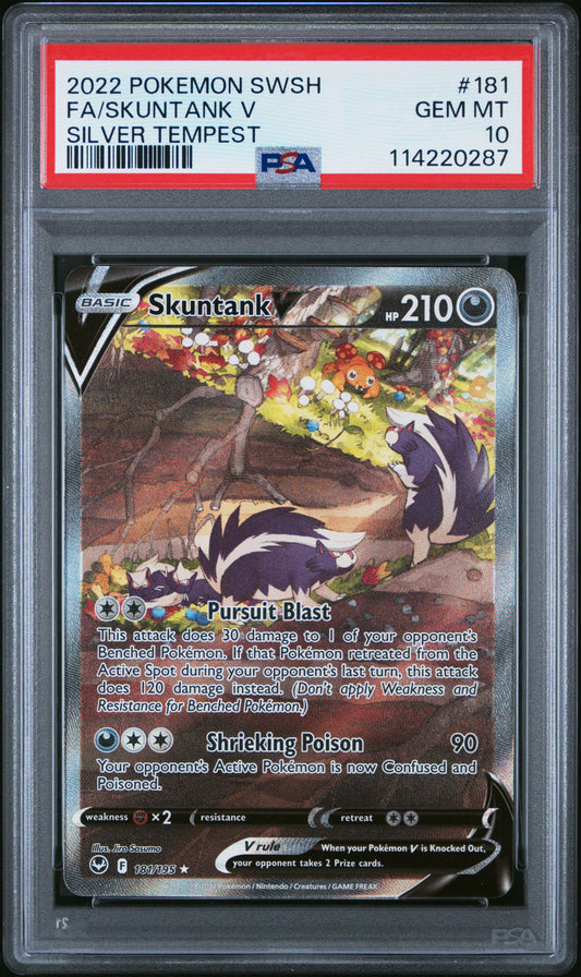 PSA 10 Skuntank V #181 Pokémon Silver Tempest English 2022