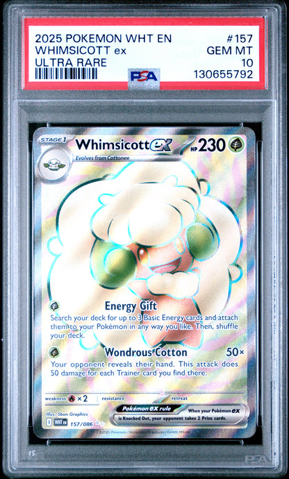 PSA 10 Whimsicott EX #157 Pokémon White Flare English 2025