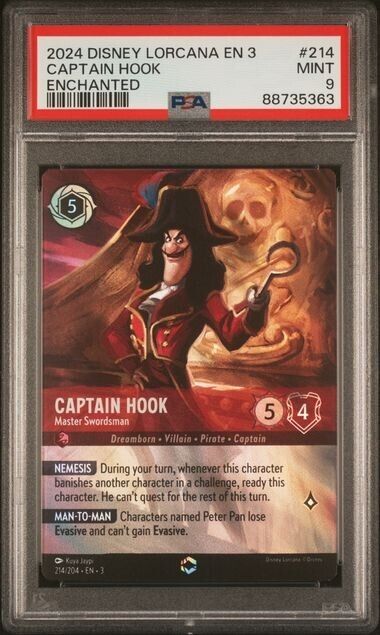 PSA 9 Captain Hook Master Swordsman 214/204 Enchanted Disney Lorcana EN 3 2024