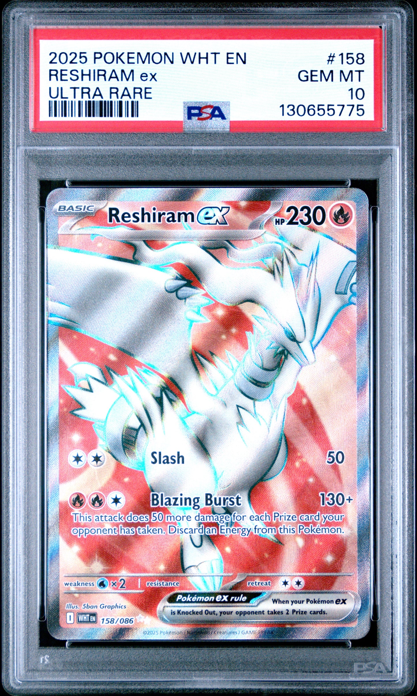 PSA 10 Reshiram EX #158 Pokémon White Flare English 2025