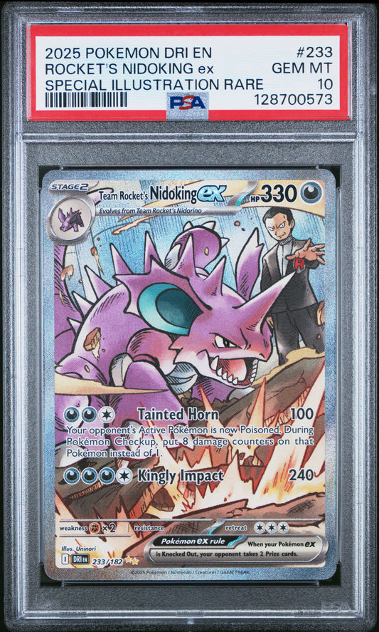 PSA GEM MT 10 Rocket's Nidoking EX #233 Pokémon Destined Rivals English 2025
