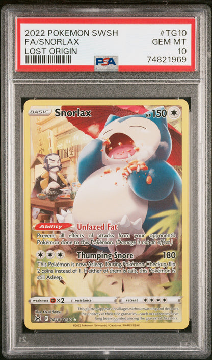 PSA 10 Snorlax #TG10 Pokémon SWSH Lost Origin English 2022