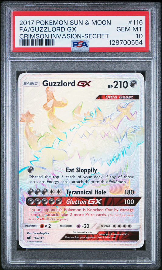 PSA GEM MT 10 Guzzlord GX #116 Pokémon SM Crimson Invasion English 2017