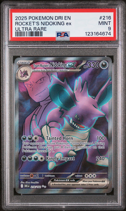 PSA 9 Rocket's Nidoking EX #216 Pokémon Destined Rivals English 2025