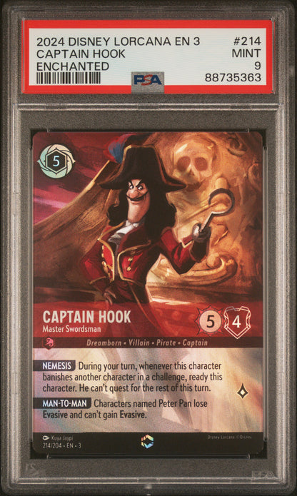 PSA 9 Captain Hook #214 Disney Lorcana Into The Inklands English 2024