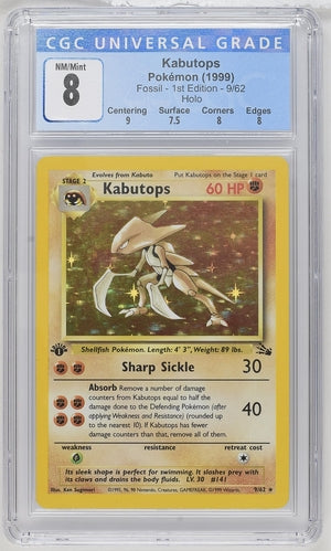CGC 8 Kabutops Holo #9/62 Pokémon Fossil - 1st Ed. English 1999