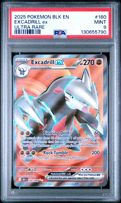 PSA 9 Excadrill EX #160 Pokémon Black Bolt English 2025