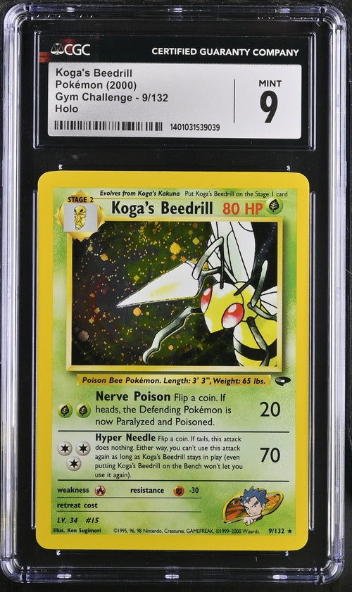 CGC 9 MINT Koga's Beedrill #9/132 Gym Challenge - Unlimited Rare Holo EN 2000