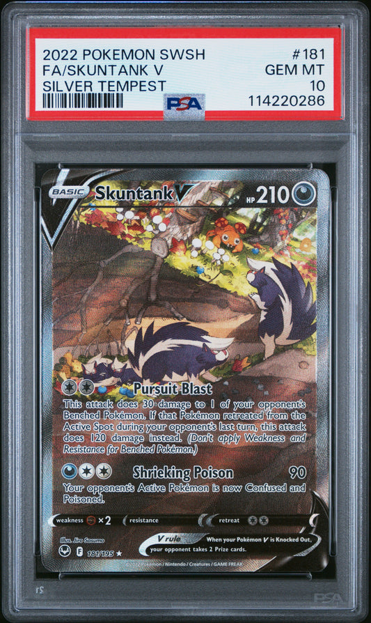 PSA 10 Skuntank V #181 Pokémon Silver Tempest English 2022