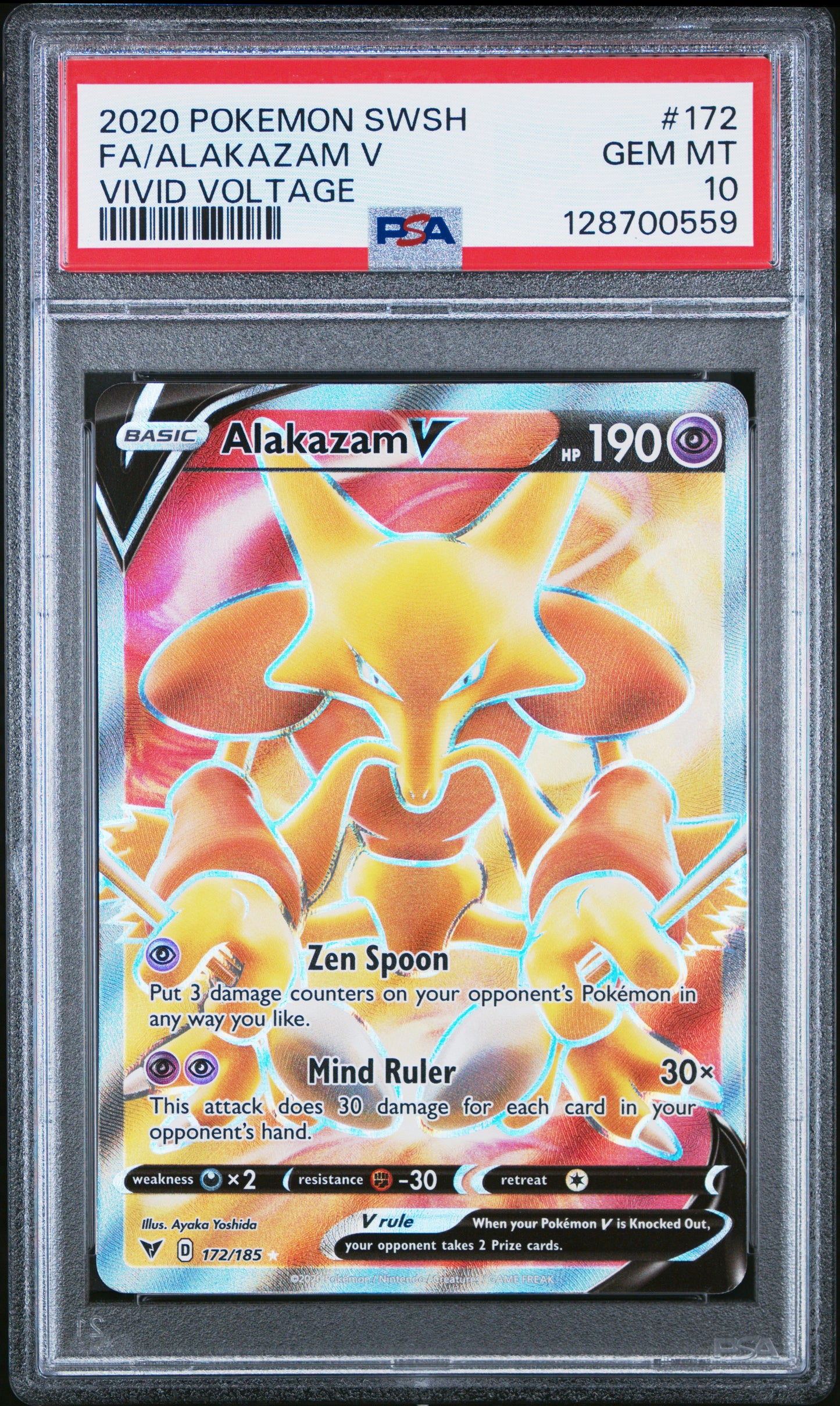PSA GEM MT 10 Alakazam V #172 Pokémon SWSH Vivid Voltage English 2020