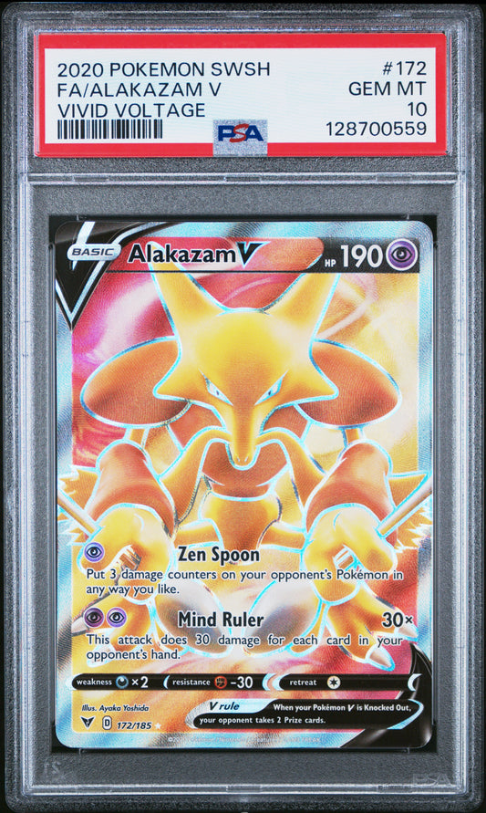 PSA GEM MT 10 Alakazam V #172 Pokémon SWSH Vivid Voltage English 2020