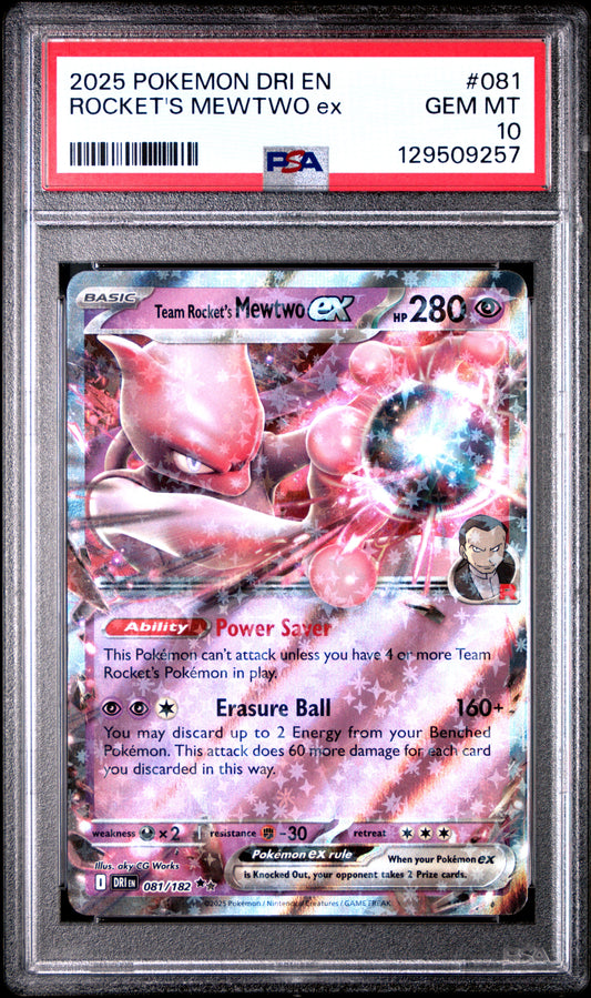 PSA 10 Rocket's Mewtwo EX #081 Pokémon Destined Rivals English 2025