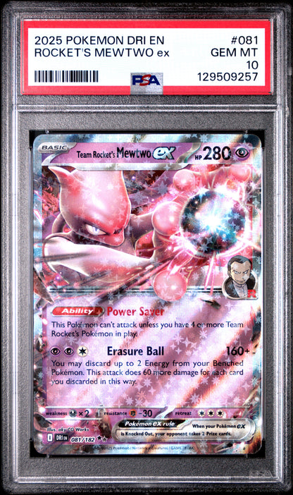PSA 10 Rocket's Mewtwo EX #081 Pokémon Destined Rivals English 2025