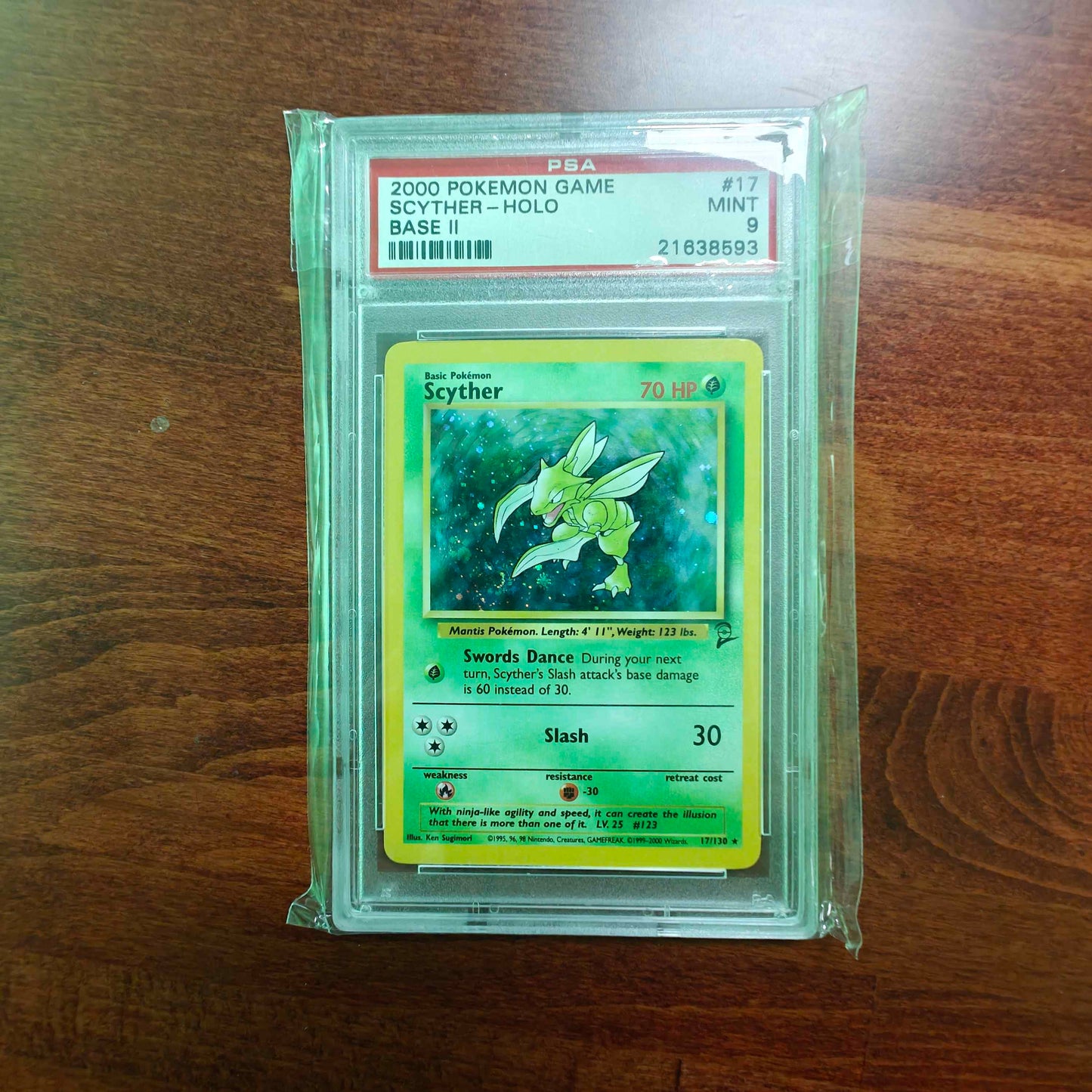 PSA 9 Scyther Holo #017 Pokémon Base II English 2000