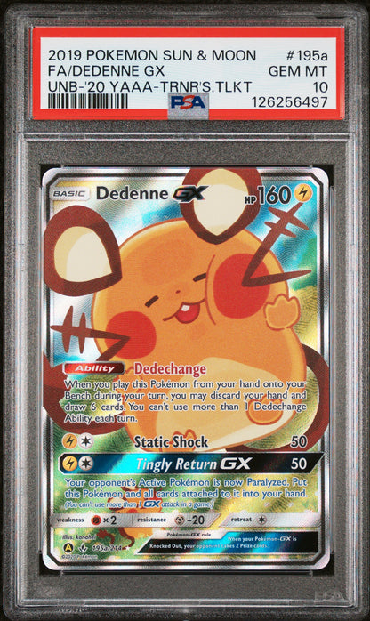 PSA 10 Dedenne GX #195a Pokémon SM Unbroken Bonds English 2019