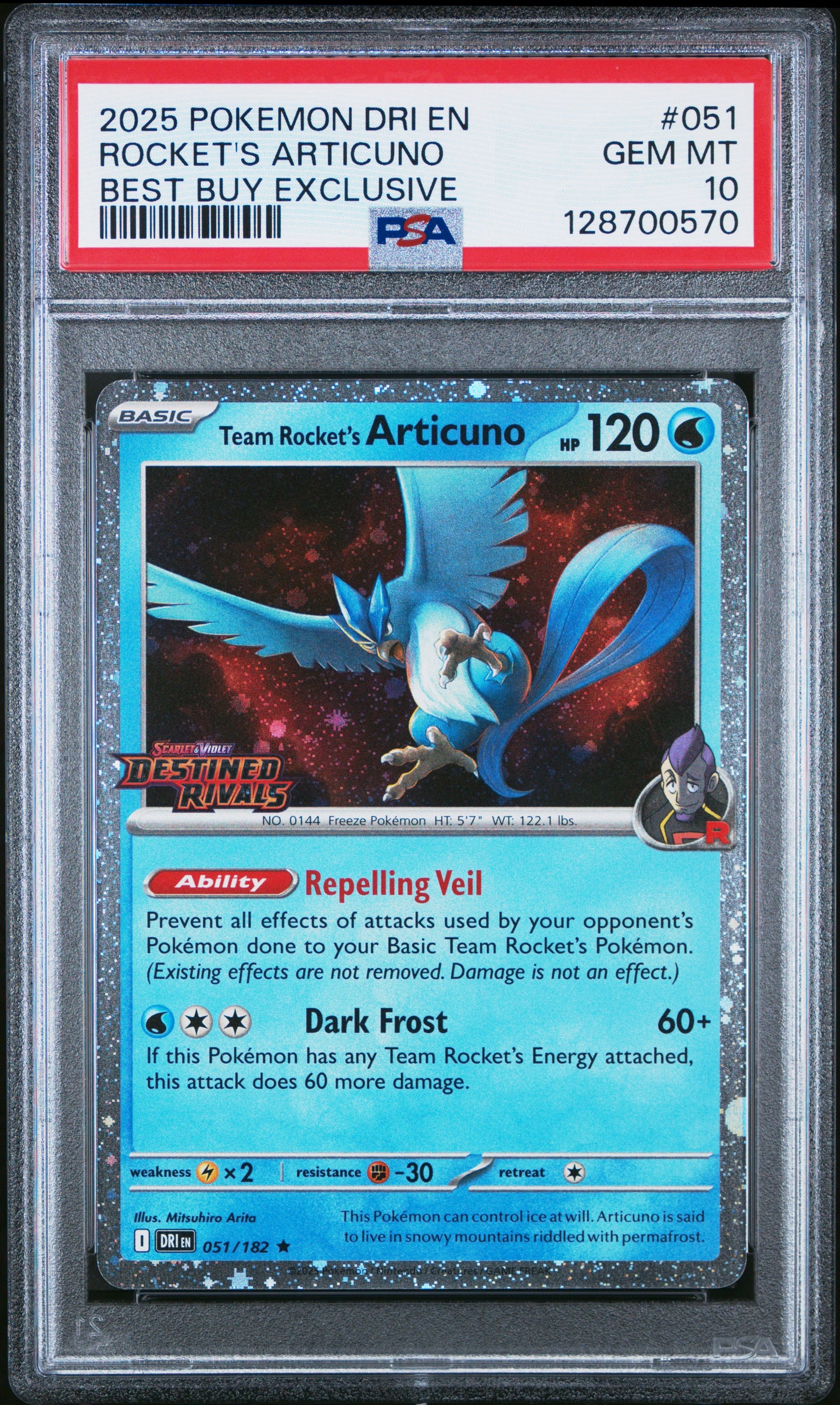 PSA GEM MT 10 Rocket's Articuno #051 Pokémon Destined Rivals English 2025