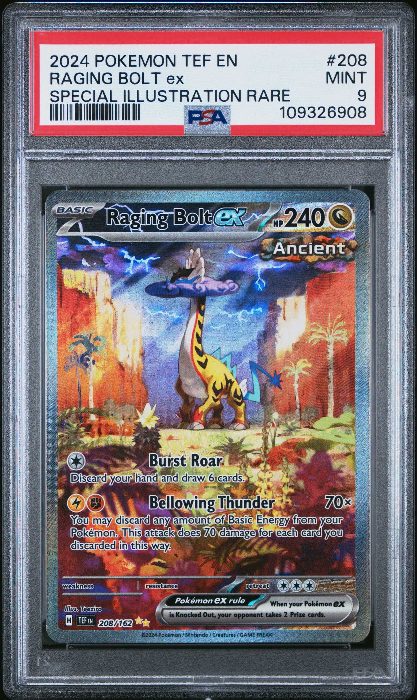 PSA 9 Raging Bolt EX #208 Pokémon Temporal Forces English 2024