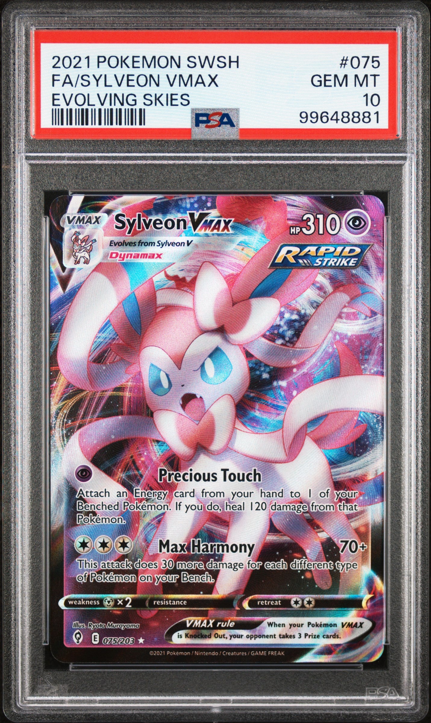 PSA 10 Sylveon VMAX #075 Pokémon SWSH Evolving Skies English 2021