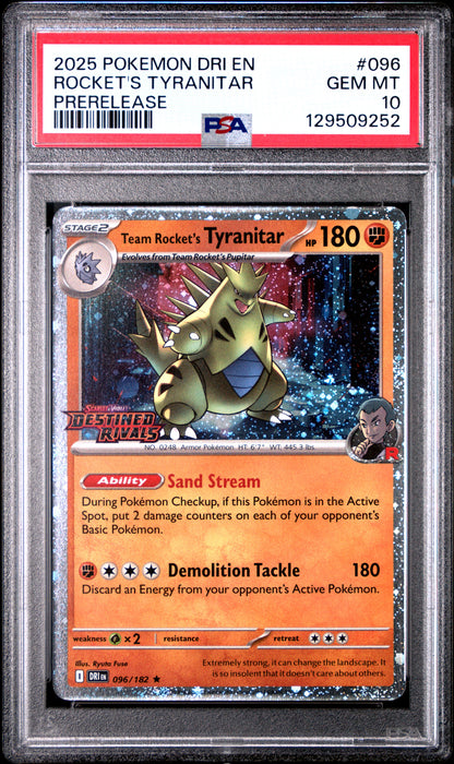 PSA 10 Rocket's Tyranitar #096 Pokémon Destined Rivals English 2025