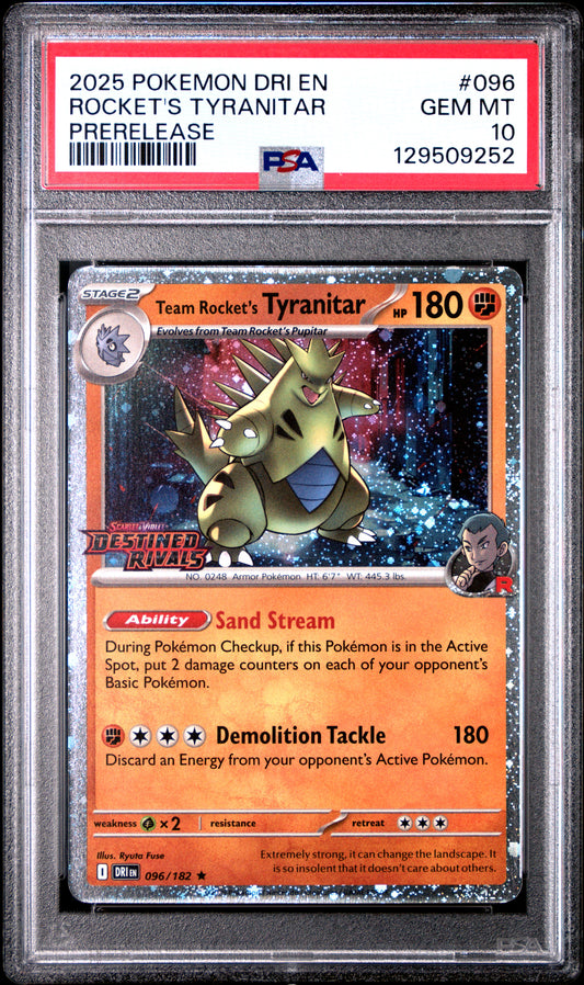PSA 10 Rocket's Tyranitar #096 Pokémon Destined Rivals English 2025