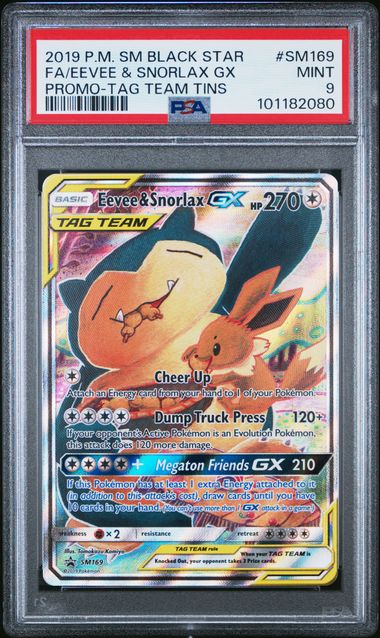 PSA 9 MINT Eevee & Snorlax GX #SM169 SM Black Star Promos EN 2019