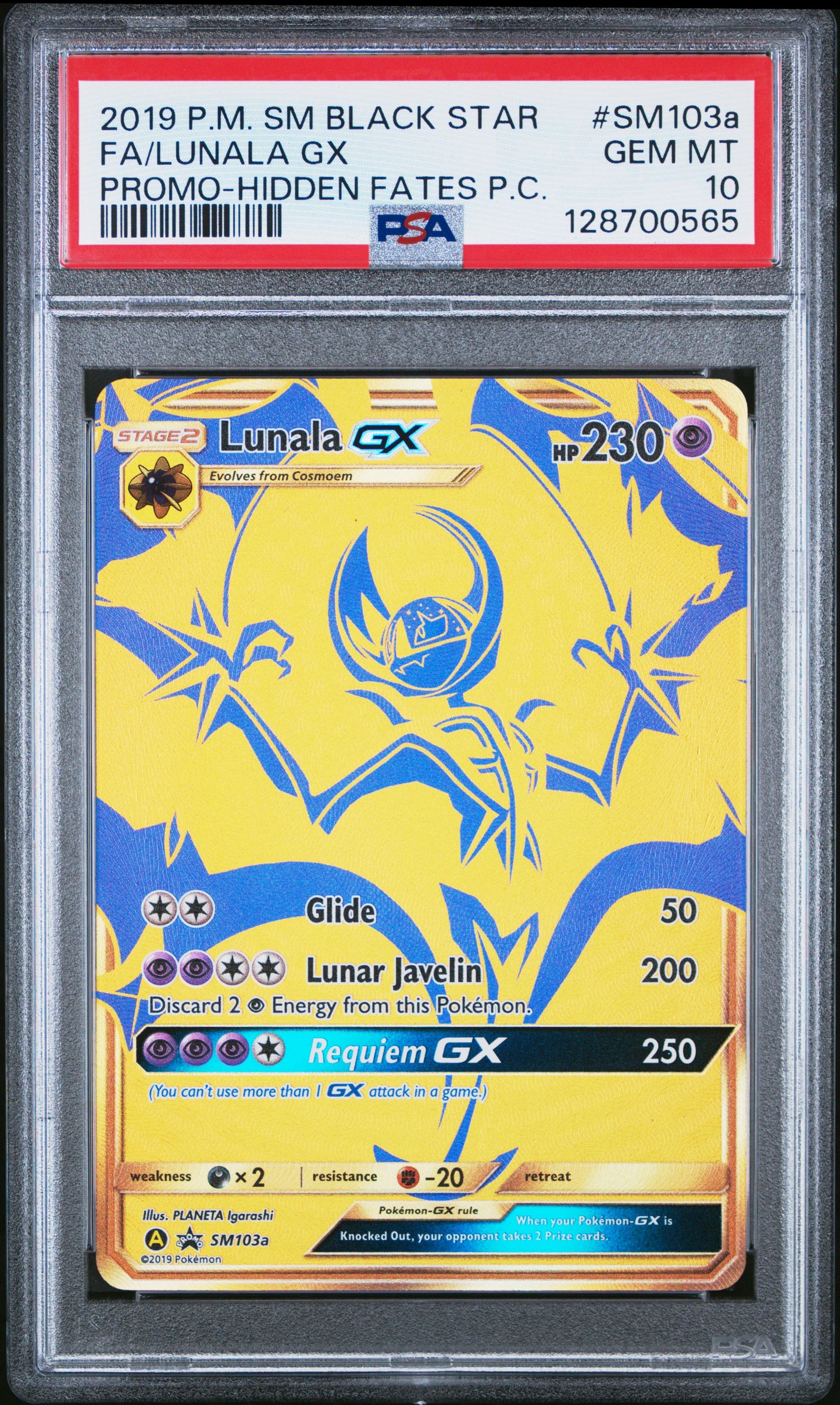 PSA GEM MT 10 Lunala GX #SM103a Pokémon SM Black Star Promo English 2019