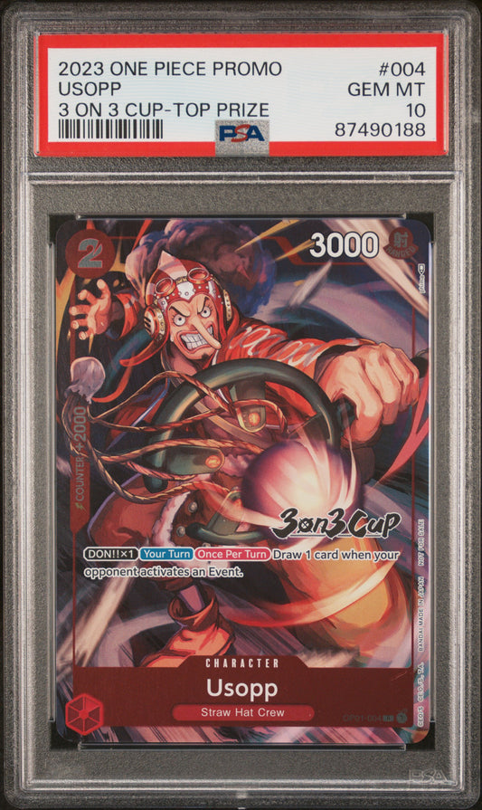 PSA 10 Usopp #4 One Piece Promo 3 On 3 Cup Top Prize English 2023