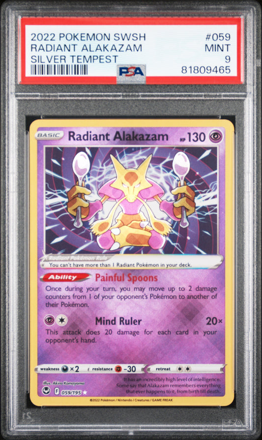 PSA 9 Radiant Alakazam #059 Pokémon Silver Tempest English 2022