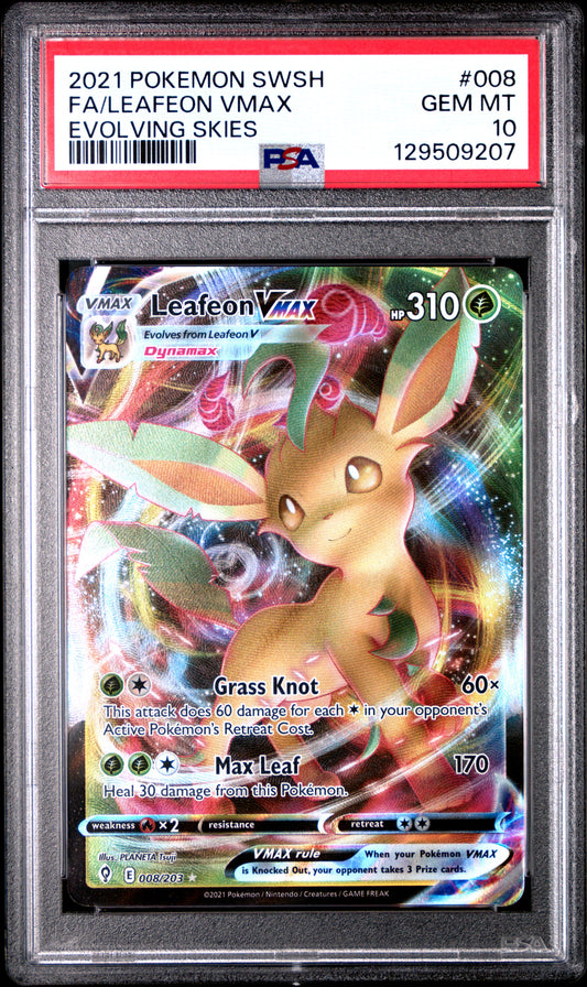 PSA 10 Leafeon VMAX #008 Pokémon SWSH Evolving Skies English 2021