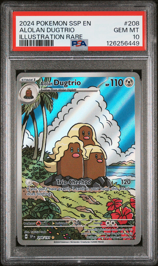 PSA 10 Alolan Dugtrio #208 Pokémon Surging Sparks English 2024