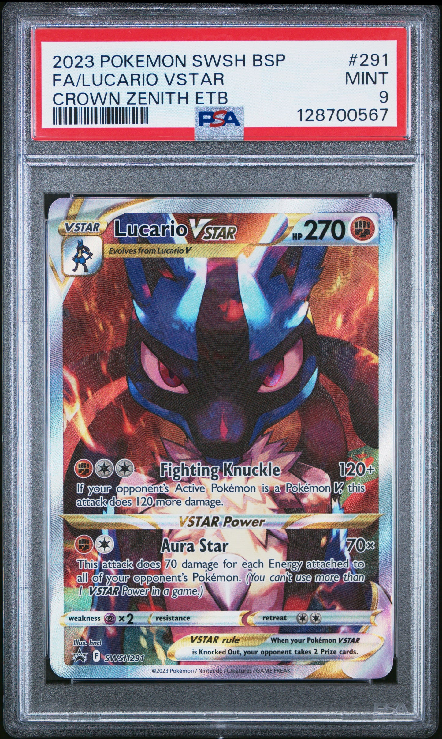 PSA MINT 9 Lucario VSTAR #291 Pokémon SWSH Black Star Promo English 2023