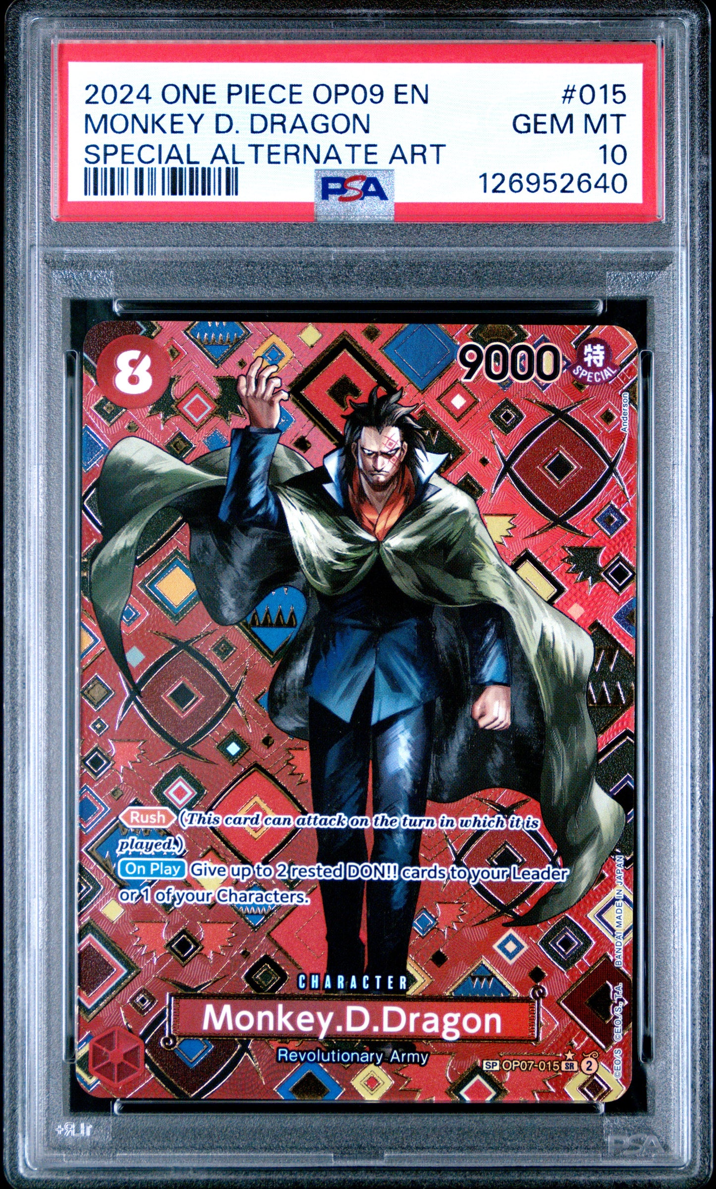 PSA GEM MT 10 Monkey D. Dragon #015 One Piece Emperors In The New World English 2024