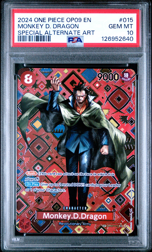 PSA GEM MT 10 Monkey D. Dragon #015 One Piece Emperors In The New World English 2024