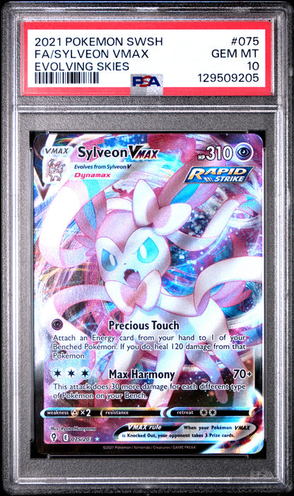 PSA 10 Sylveon VMAX #075 Pokémon SWSH Evolving Skies English 2021