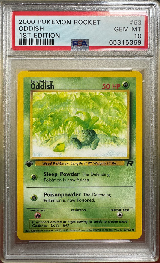 PSA 10 Oddish #63 1st Edition Pokémon Rocket English 2000