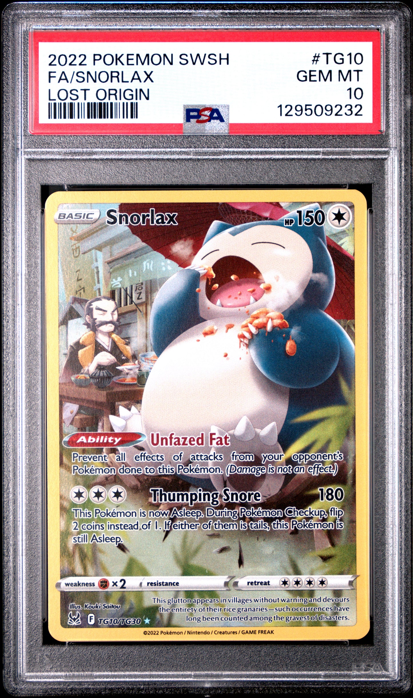 PSA 10 Snorlax #TG10 Pokémon SWSH Lost Origin English 2022
