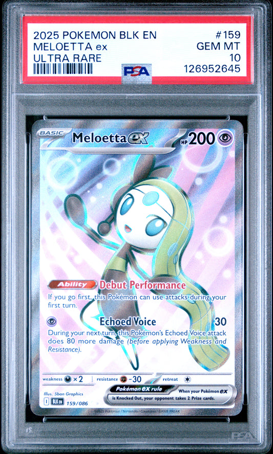 PSA GEM MT 10 Meloetta EX #159 Pokémon Black Bolt English 2025