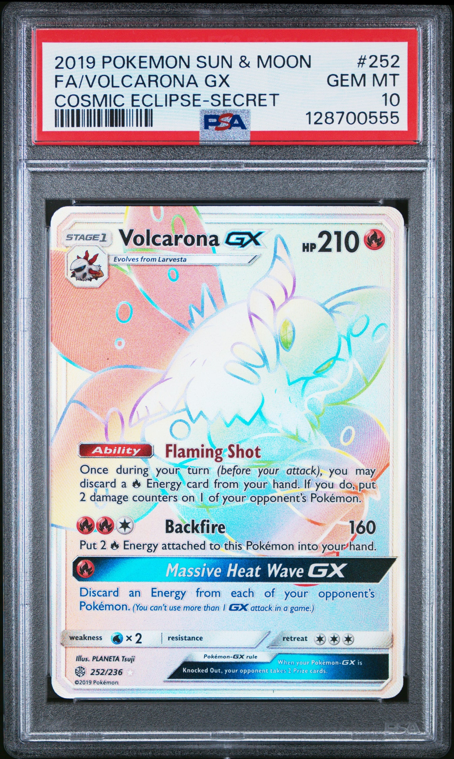 PSA GEM MT 10 Volcarona GX #252 Pokémon SM Cosmic Eclipse English 2019