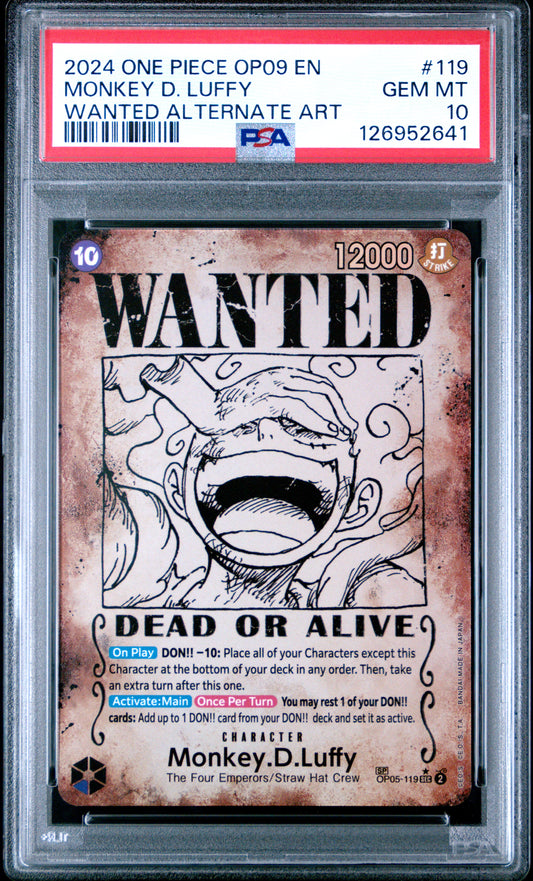 PSA GEM MT 10 Monkey D. Luffy #119 One Piece Emperors In The New World English 2024