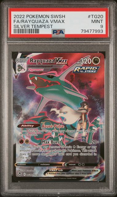 PSA 9 MINT Rayquaza VMAX TG20 Ultra Rare Sword & Shield Silver Tempest EN 2022