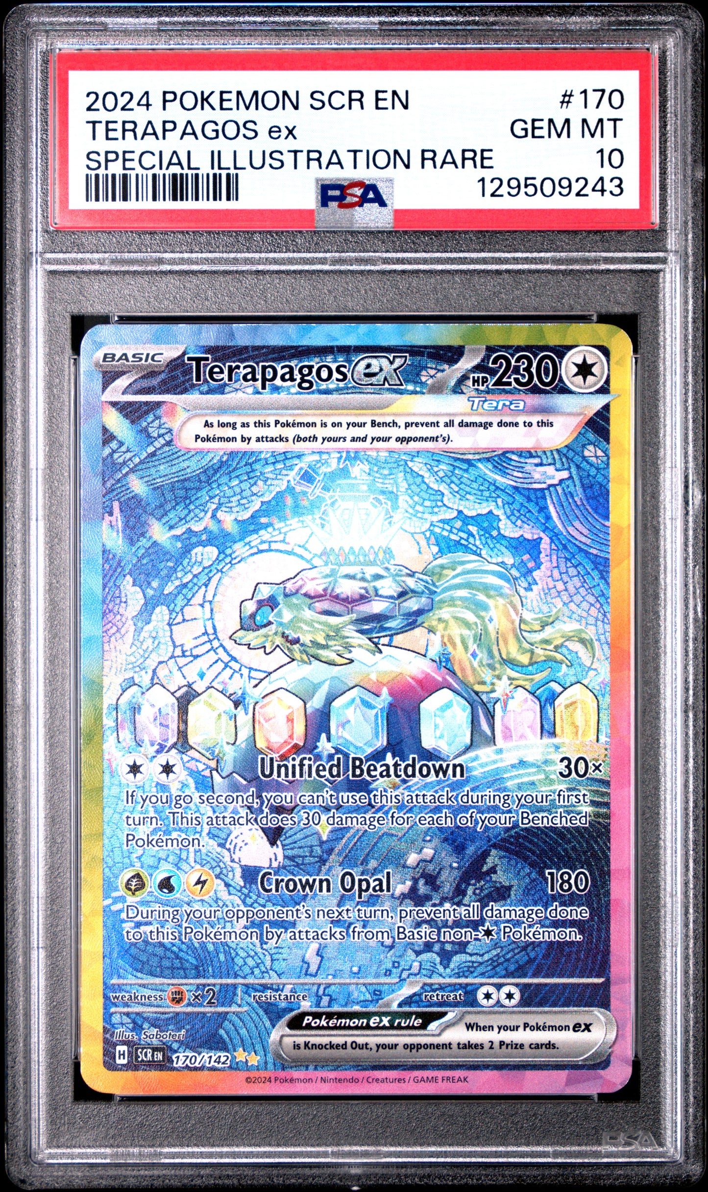 PSA 10 Terapagos EX #170 Pokémon Stellar Crown English 2024